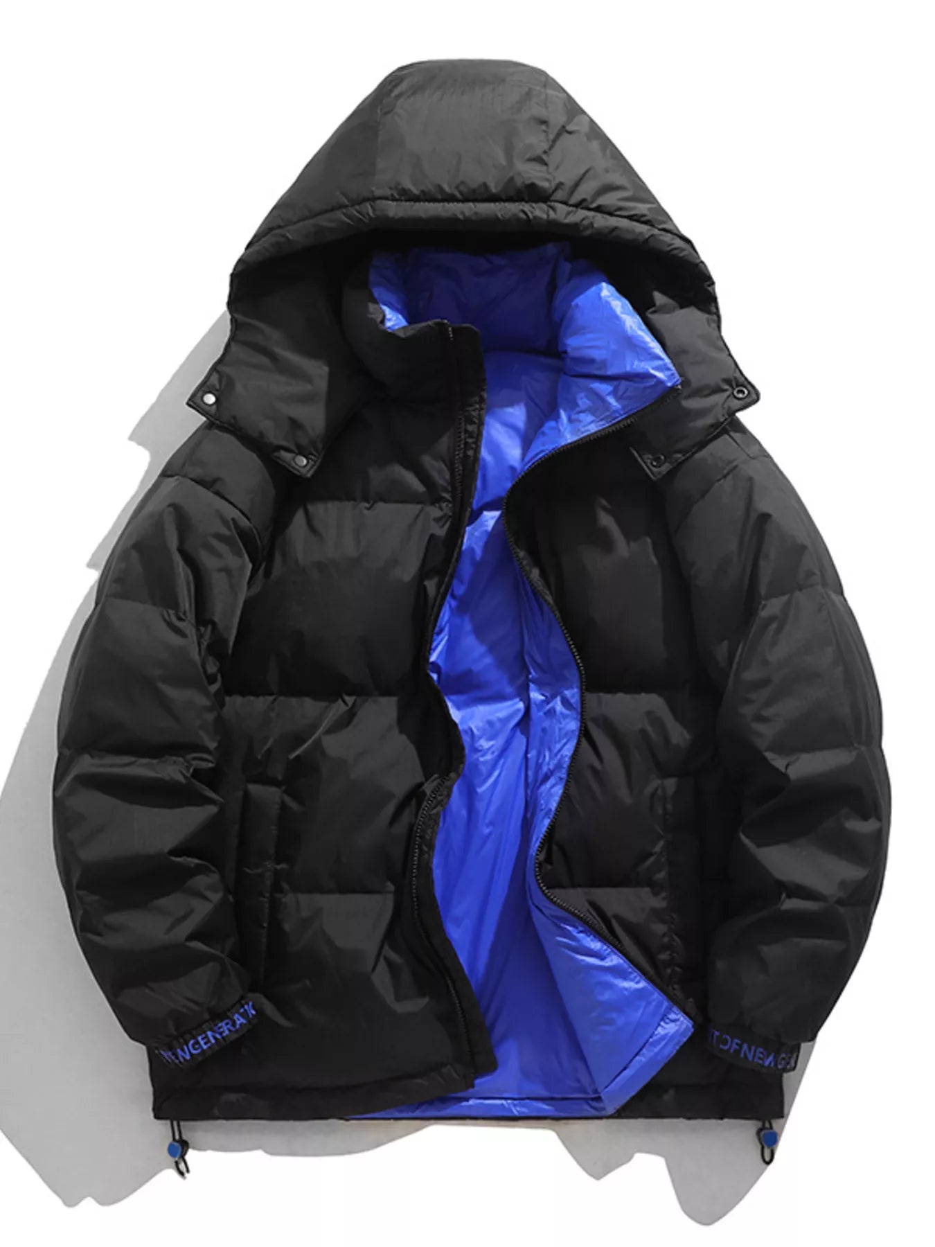 Men's Full Size Contrast Hooded Jacket with Drawstring Hem Plus Size
